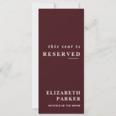 Burgundy & Ivory Reserved Seating Wedding Tag 招待状 (正面)