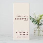 Burgundy & Ivory Reserved Seating Wedding Tag 招待状 (スタンド正面)