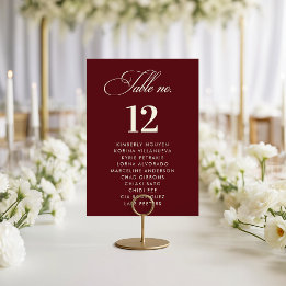 Burgundy Ivory Seating Chart Names Wedding Sign テーブルナンバー