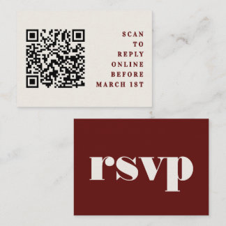 Burgundy & Ivory Simple Wedding QR Code RSVP エンクロージャーカード