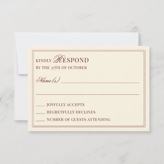 Burgundy Ivory Stripes Oval Old Money Mail In RSVP (裏面)