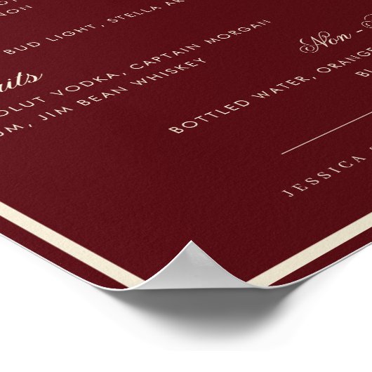 Burgundy & Ivory The Wedding Bar Drink Menu Sign ポスター (角)