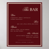 Burgundy & Ivory The Wedding Bar Drink Menu Sign ポスター (正面)