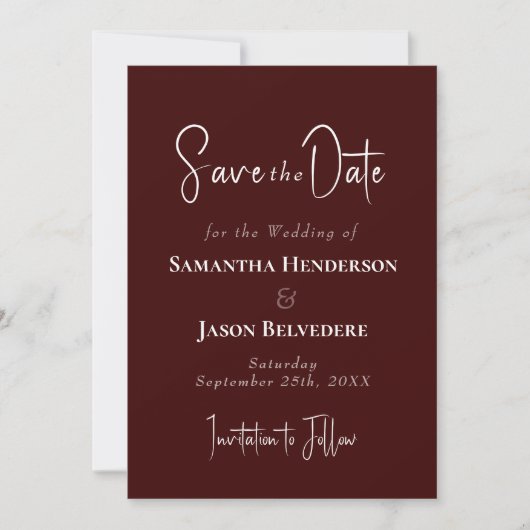 Burgundy Ivory Vineyard Wedding Save the Date (正面)
