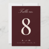 Burgundy & Ivory Wedding 5x7 Table Number Card 招待状 (裏面)
