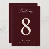 Burgundy & Ivory Wedding 5x7 Table Number Card 招待状 (正面/裏面)