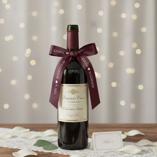 Burgundy & Ivory wedding initial Couple name サテンリボン