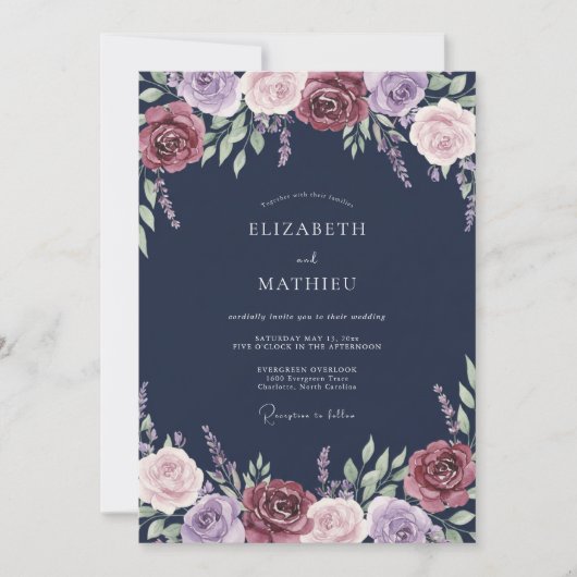 Burgundy Lavender Blossom Wedding 招待状 (正面)