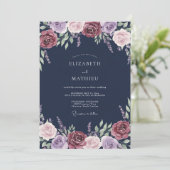 Burgundy Lavender Blossom Wedding 招待状 (スタンド正面)