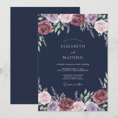 Burgundy Lavender Blossom Wedding 招待状 (正面/裏面)