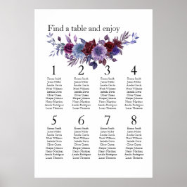 Burgundy Lavender Dusty Blue Minimalist Floral ポスター