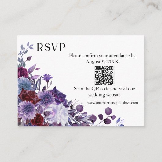 Burgundy Lavender Dusty Blue Minimalist QR Code エンクロージャーカード (正面)