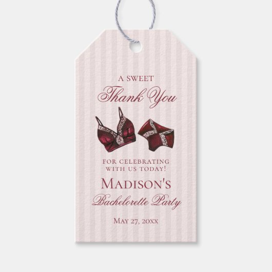 Burgundy Lingerie Shower Bachelorette Bridal Favor ギフトタグ (正面)