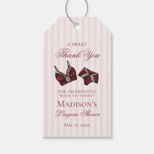 Burgundy Lingerie Shower Bachelorette Bridal Favor ギフトタグ (正面)