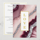 *~ Burgundy LOVE Agate AR66 RSVP QR 結婚's 招待状 (正面/裏面)