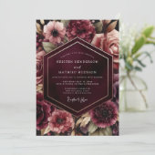 Burgundy Luminous Flora Wedding 招待状 (スタンド正面)
