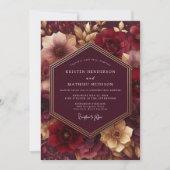 Burgundy Lush Bloom Wedding 招待状 (正面)