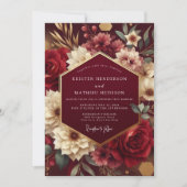 Burgundy Lush Botanical Romance Wedding 招待状 (正面)