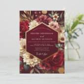 Burgundy Lush Botanical Romance Wedding 招待状 (スタンド正面)