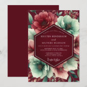 Burgundy Lush Botanical Wedding 招待状 (正面/裏面)
