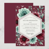 Burgundy Lush Succulent Wedding 招待状 (正面/裏面)