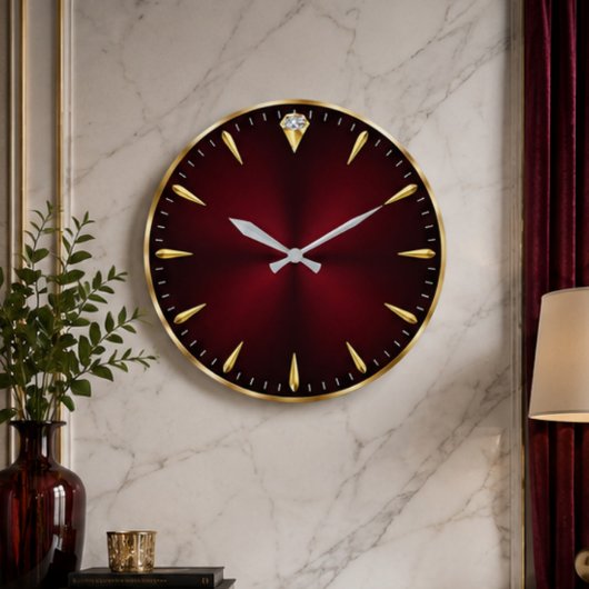 Burgundy Luxury Elegant Gold Minimalist ラージ壁時計