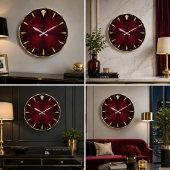Burgundy Luxury Elegant Gold Minimalist ラージ壁時計