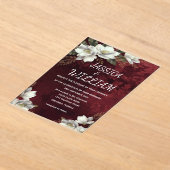 Burgundy & Magnolia Garden Floral Wedding Invitati アクリル招待状 (レイダウン)