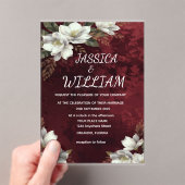 Burgundy & Magnolia Garden Floral Wedding Invitati アクリル招待状 (インサイチュ (ポータブル))