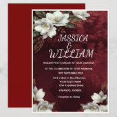 Burgundy & Magnolia Garden Floral Wedding Invitati 招待状 (正面/裏面)
