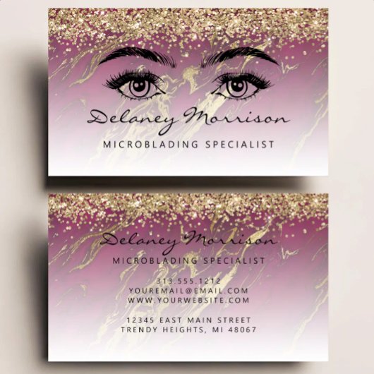 Burgundy Marble Gold Glitter Eyes Microblading 名刺