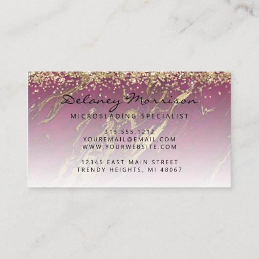 Burgundy Marble Gold Glitter Eyes Microblading 名刺 (裏面)