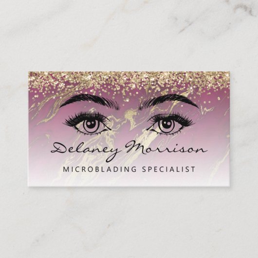 Burgundy Marble Gold Glitter Eyes Microblading 名刺 (正面)