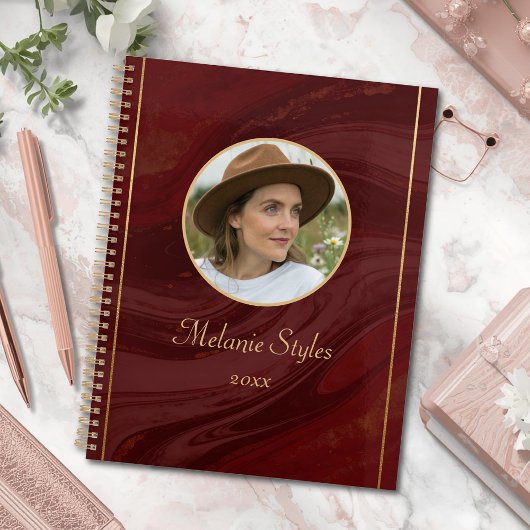 Burgundy Marble Personalized Photo プランナー手帳