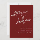 Burgundy Maroon Minimalist Script Fall Wedding  招待状 (正面)