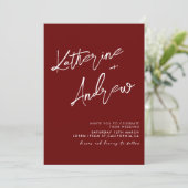 Burgundy Maroon Minimalist Script Fall Wedding  招待状 (スタンド正面)
