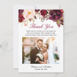 Burgundy Marsalaのフローラ結婚の写真ありがとう サンキューカード