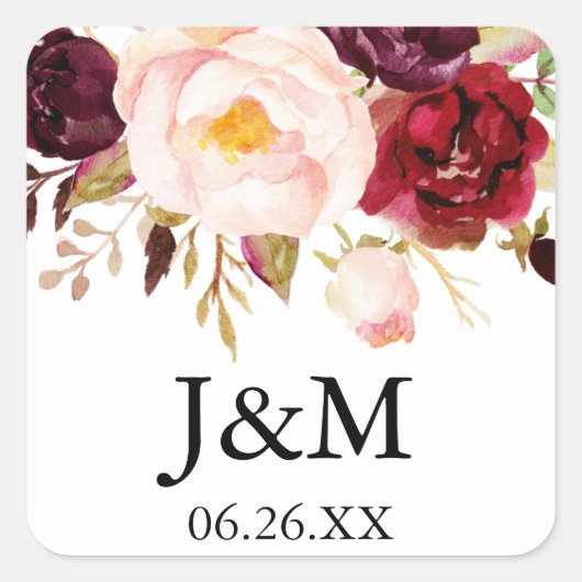 Burgundy Marsalaの封筒用シール – スティッカーに好意 スクエアシール (正面)