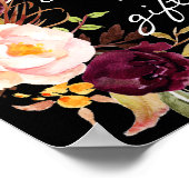 Burgundy Marsalaフローラカードとギフトサイン黒3 ポスター (角)