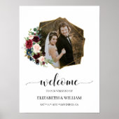 Burgundy Marsalaフローラ写真結婚のウェルカムサイン ポスター (正面)