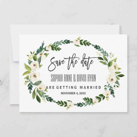 Burgundy Marsalaフローラ手書き日付の保存 セーブザデート (正面)