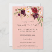 Burgundy Marsalaフローラ日付の変更 – ピンク2 招待状 (正面)