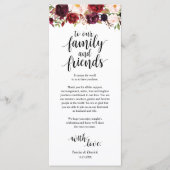 Burgundy Marsalaプレイスセッティングサンキューカード プログラム (正面)