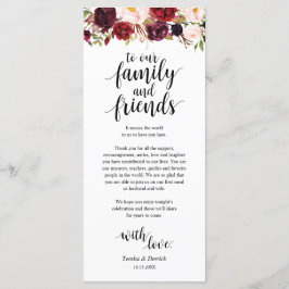 Burgundy Marsalaプレイスセッティングサンキューカード プログラム