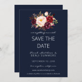 Burgundy Marsala日付変更海軍を保存 招待状 (正面/裏面)