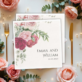 Burgundy Marsala and Blush Pink Floral Wedding スタンダードランチョンナプキン