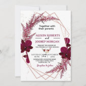 Burgundy  Marsala Boho Floral Wedding Invitation 招待状 (正面)