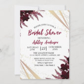 Burgundy Marsala Fall Winter Bridal Shower Floral 招待状 (正面)