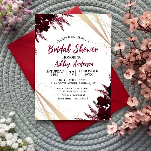 Burgundy Marsala Fall Winter Bridal Shower Floral 招待状