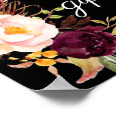Burgundy Marsala Floral Cards & Gifts Sign Black ポスター (角)